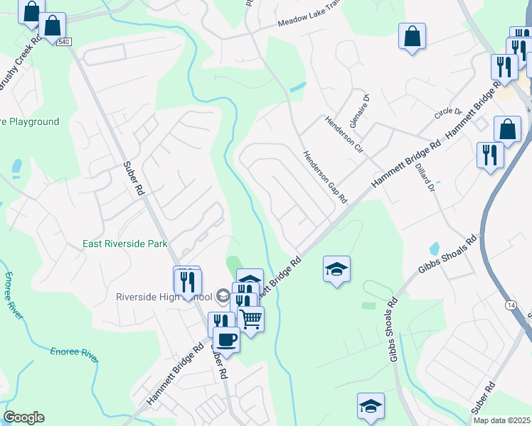 map of restaurants, bars, coffee shops, grocery stores, and more near 206 Riverside Chase Circle in Greer