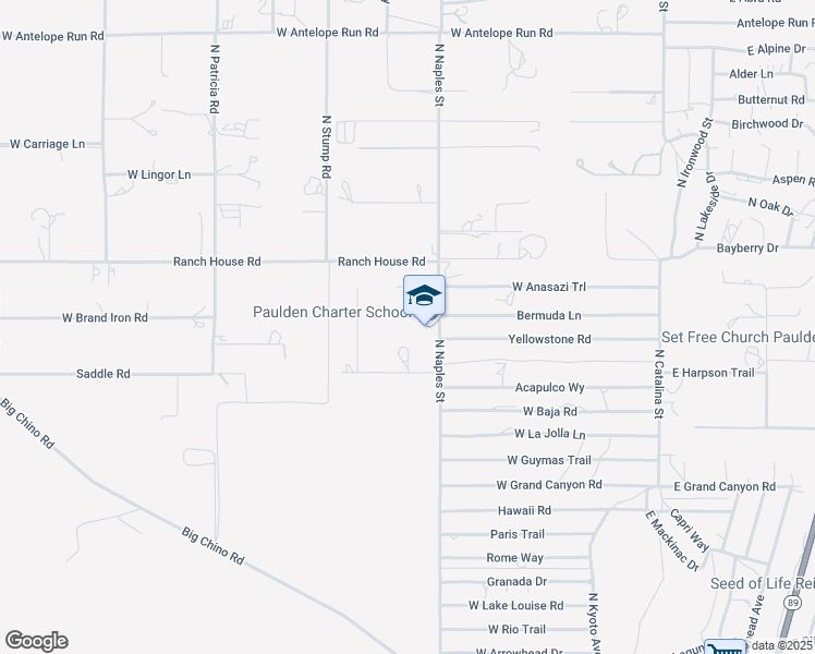 map of restaurants, bars, coffee shops, grocery stores, and more near 24850 North Naples Street in Paulden