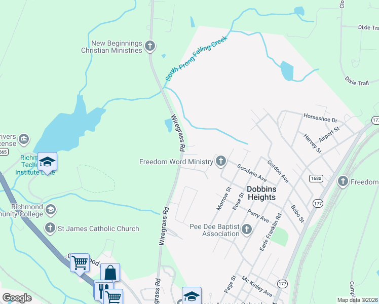 map of restaurants, bars, coffee shops, grocery stores, and more near 115 Stutts Lane in Hamlet