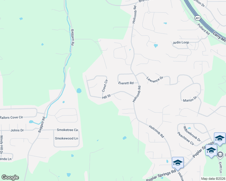 map of restaurants, bars, coffee shops, grocery stores, and more near 138 Hill Street in Ringgold