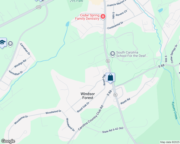 map of restaurants, bars, coffee shops, grocery stores, and more near 340 Cedar Springs Road in Spartanburg