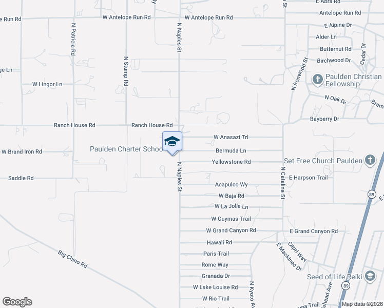 map of restaurants, bars, coffee shops, grocery stores, and more near 405 Bermuda Lane in Paulden