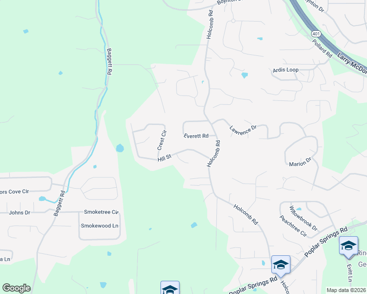 map of restaurants, bars, coffee shops, grocery stores, and more near 138 Hill Street in Ringgold