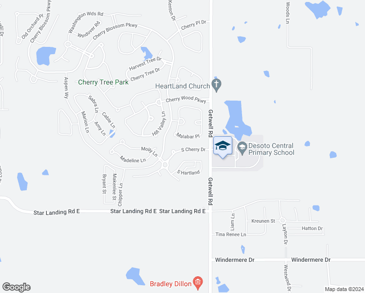 map of restaurants, bars, coffee shops, grocery stores, and more near 2874 South Cherry Drive in Southaven