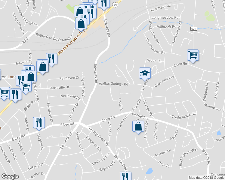 map of restaurants, bars, coffee shops, grocery stores, and more near 10 Hasting's Circle in Taylors