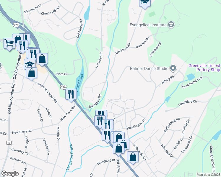 map of restaurants, bars, coffee shops, grocery stores, and more near 41 State Road S-23-608 in Greenville