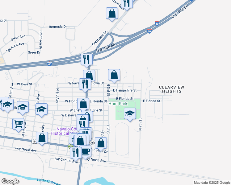 map of restaurants, bars, coffee shops, grocery stores, and more near 875 4th Street in Holbrook