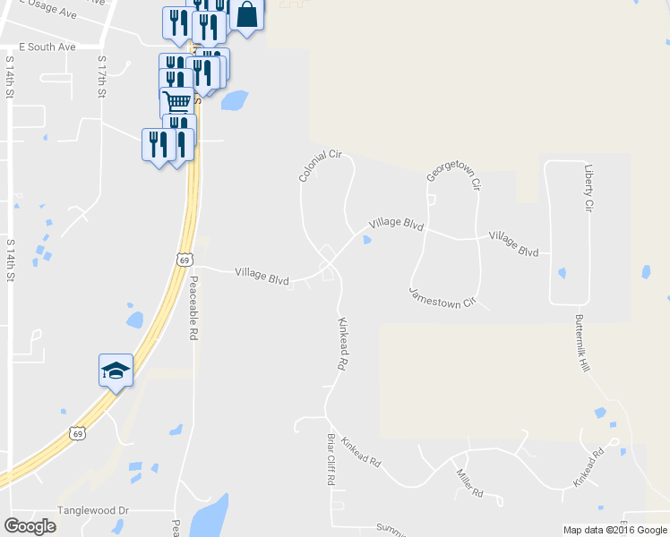map of restaurants, bars, coffee shops, grocery stores, and more near 711 Kinkead Road in McAlester