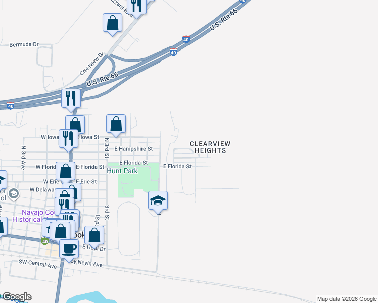 map of restaurants, bars, coffee shops, grocery stores, and more near 915 East Hampshire Street in Holbrook