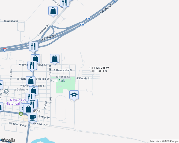 map of restaurants, bars, coffee shops, grocery stores, and more near 915 E Hampshire St in Holbrook