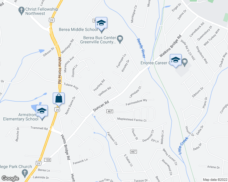 map of restaurants, bars, coffee shops, grocery stores, and more near 202 Downs Road in Greenville