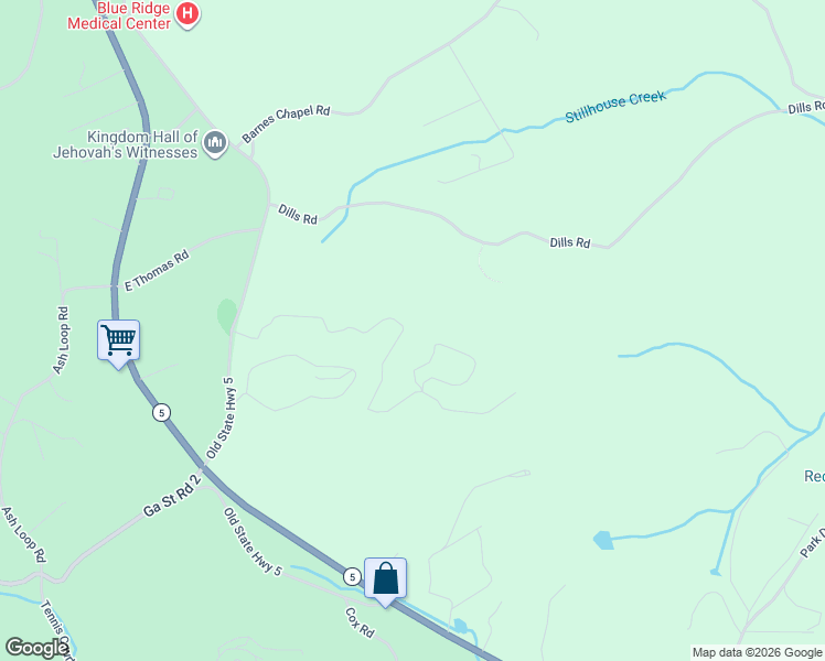 map of restaurants, bars, coffee shops, grocery stores, and more near 445 Virginia Drive in Blue Ridge