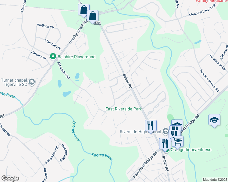 map of restaurants, bars, coffee shops, grocery stores, and more near 1 Galway Drive in Greer