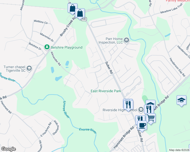 map of restaurants, bars, coffee shops, grocery stores, and more near 1 Galway Drive in Greer