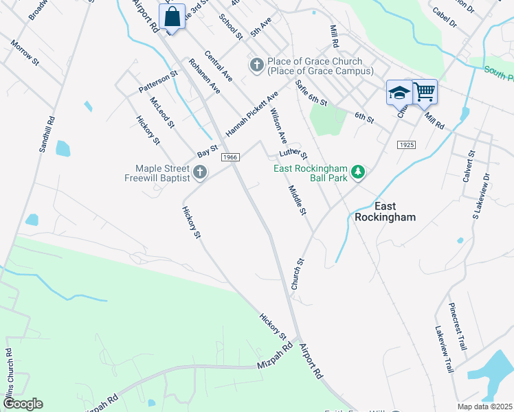 map of restaurants, bars, coffee shops, grocery stores, and more near 365 Airport Road in Rockingham