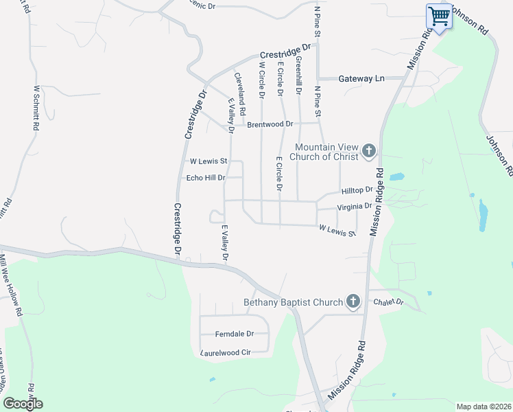 map of restaurants, bars, coffee shops, grocery stores, and more near 200 Hilltop Drive in Rossville