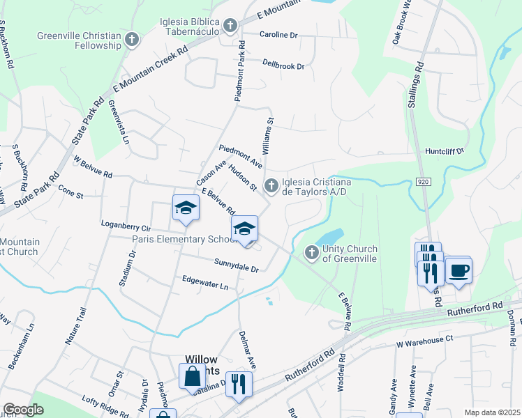 map of restaurants, bars, coffee shops, grocery stores, and more near 7 Parker Road in Taylors