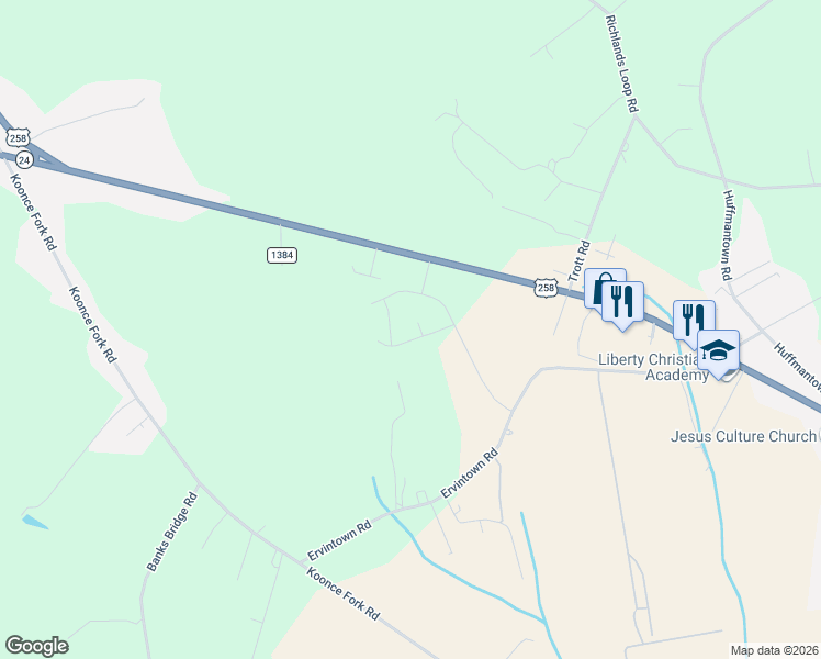map of restaurants, bars, coffee shops, grocery stores, and more near in Richlands