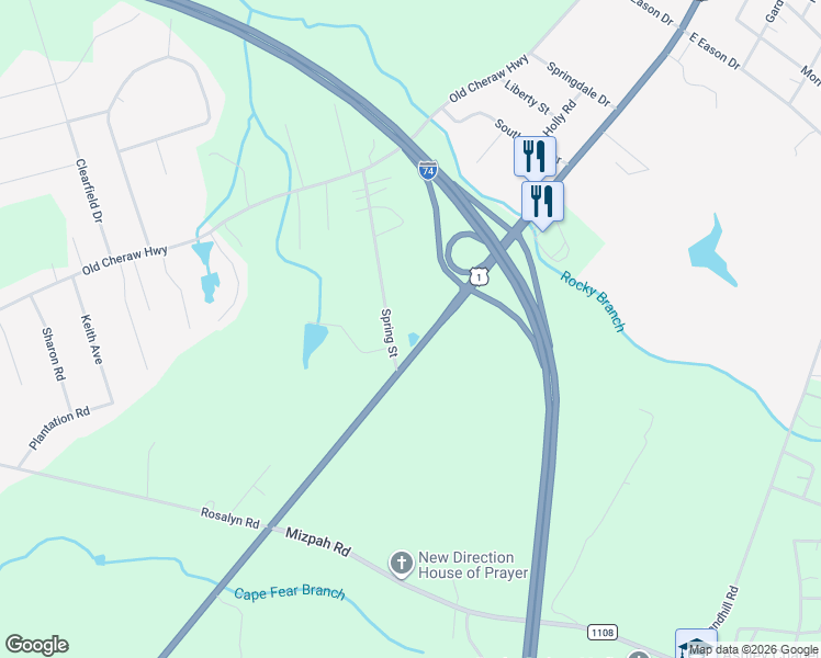 map of restaurants, bars, coffee shops, grocery stores, and more near 562 US Highway 1 South in Rockingham