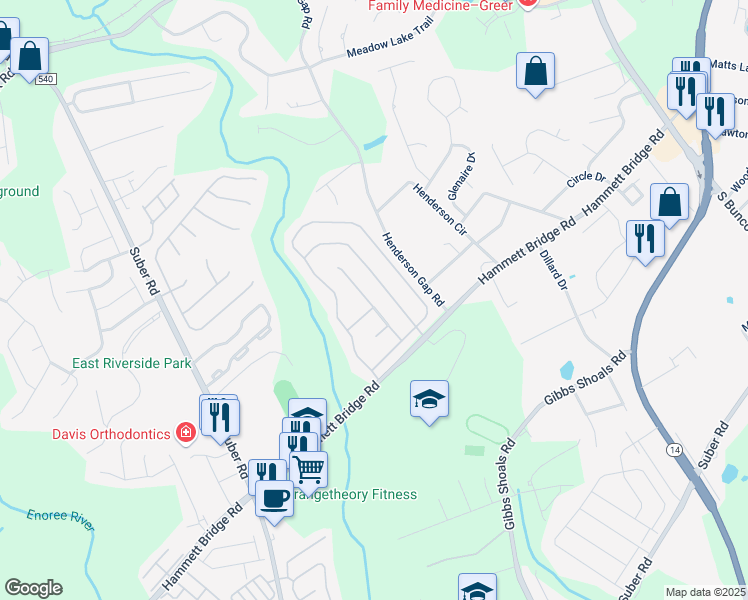 map of restaurants, bars, coffee shops, grocery stores, and more near 106 Big Fox Lane in Greer