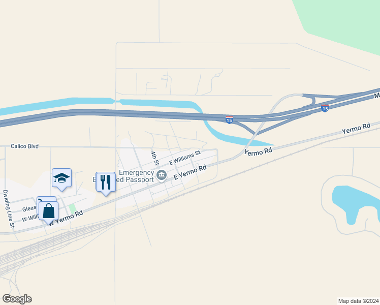 map of restaurants, bars, coffee shops, grocery stores, and more near 38808 East Williams Street in Yermo