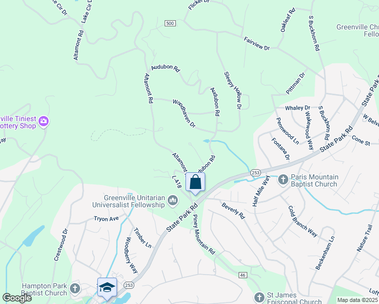 map of restaurants, bars, coffee shops, grocery stores, and more near 39 Holly Hill Court in Greenville