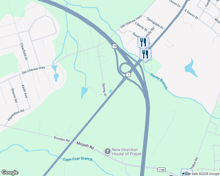 map of restaurants, bars, coffee shops, grocery stores, and more near 562 US Highway 1 South in Rockingham