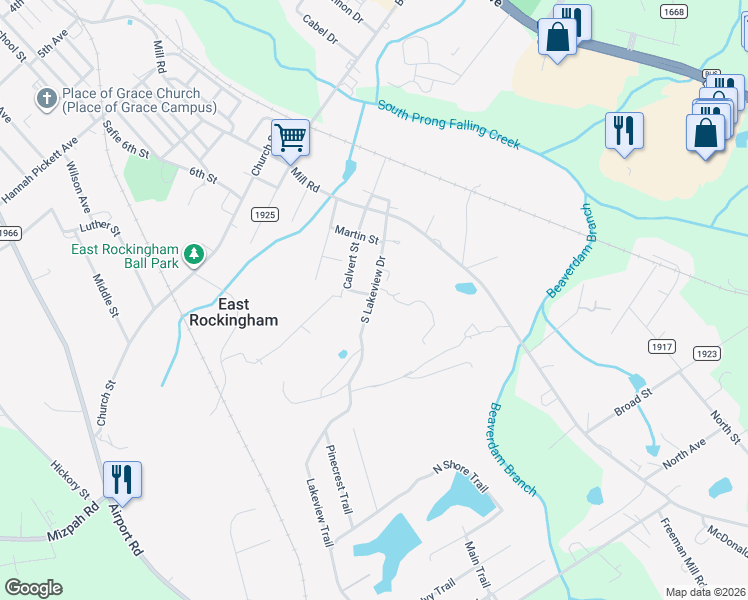 map of restaurants, bars, coffee shops, grocery stores, and more near 139 Lakeview Trail in Rockingham