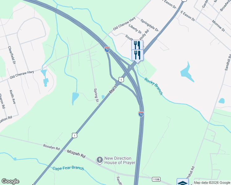 map of restaurants, bars, coffee shops, grocery stores, and more near 536-554 U.S. 1 in Rockingham