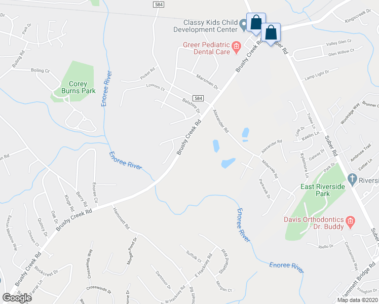 map of restaurants, bars, coffee shops, grocery stores, and more near 2916 Brushy Creek Road in Greer