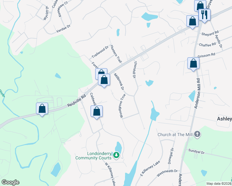map of restaurants, bars, coffee shops, grocery stores, and more near 104 Woodgrove Trce in Spartanburg