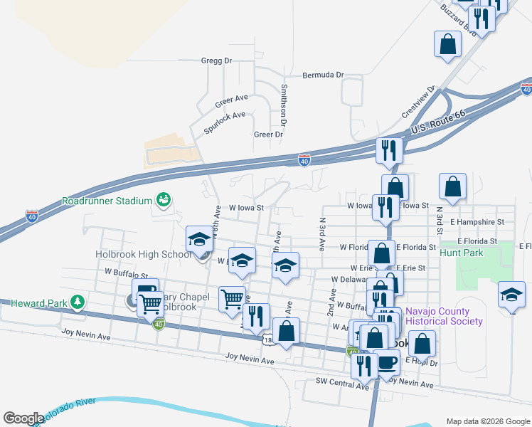 map of restaurants, bars, coffee shops, grocery stores, and more near 859 North 6th Avenue in Holbrook