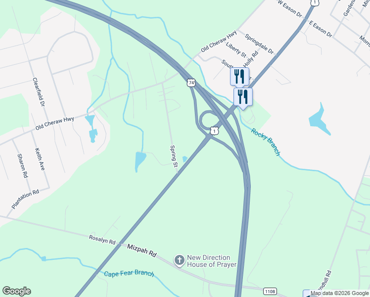 map of restaurants, bars, coffee shops, grocery stores, and more near 562 US Highway 1 South in Rockingham