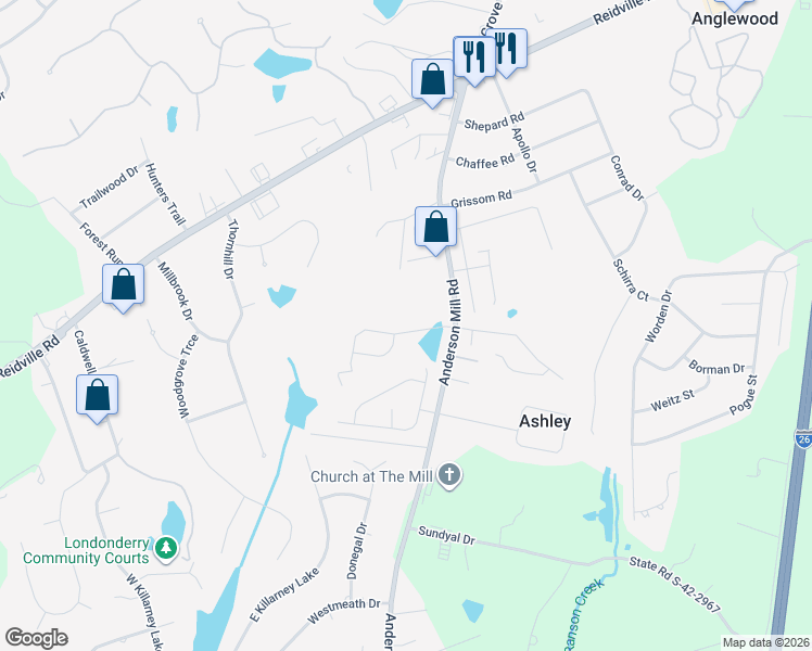 map of restaurants, bars, coffee shops, grocery stores, and more near 4150 Anderson Mill Road in Spartanburg