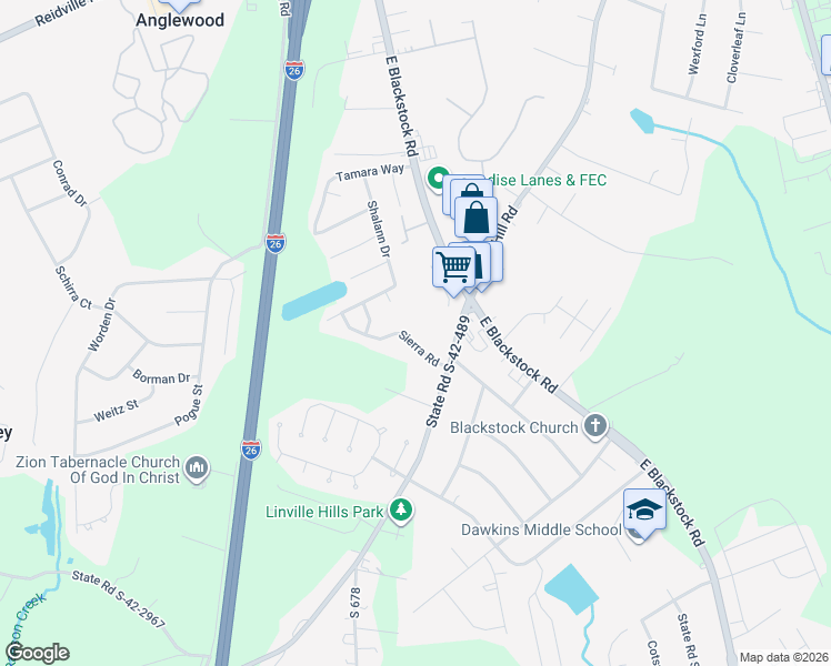 map of restaurants, bars, coffee shops, grocery stores, and more near 460 East Blackstock Road in Spartanburg