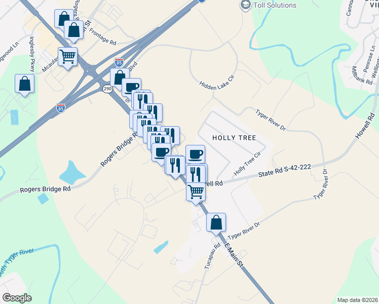map of restaurants, bars, coffee shops, grocery stores, and more near 115 State Road S-42-8261 in Duncan