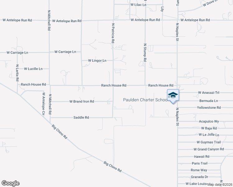 map of restaurants, bars, coffee shops, grocery stores, and more near 24950 North Patricia Road in Paulden