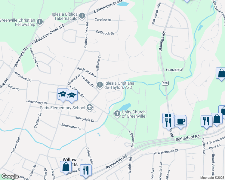 map of restaurants, bars, coffee shops, grocery stores, and more near 9 Coleman Lane in Taylors