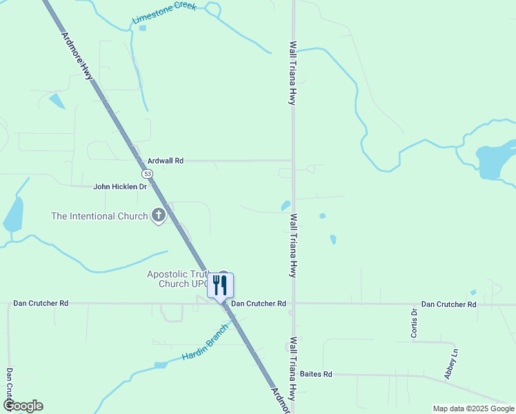 map of restaurants, bars, coffee shops, grocery stores, and more near 10674 Wall Triana Highway in Toney
