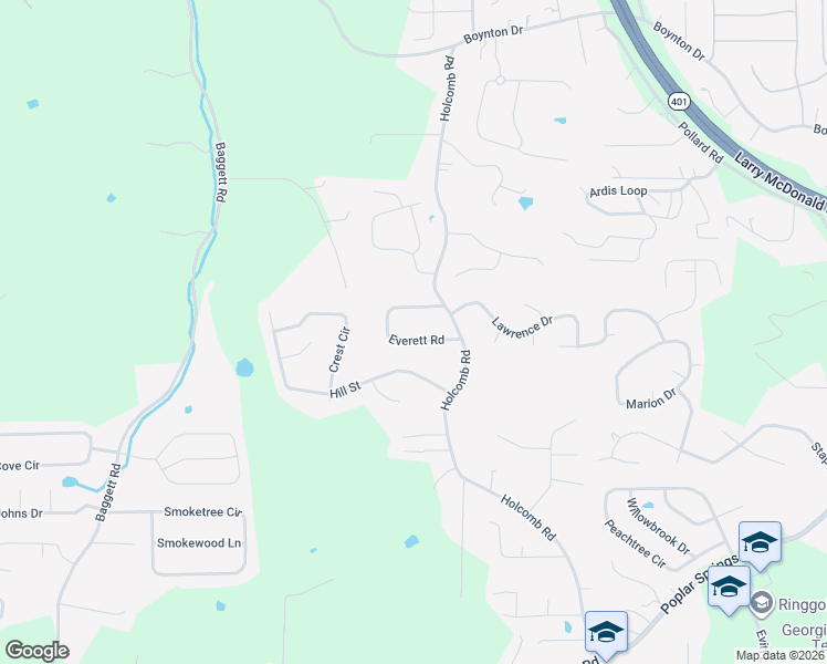 map of restaurants, bars, coffee shops, grocery stores, and more near 43 Everett Road in Ringgold