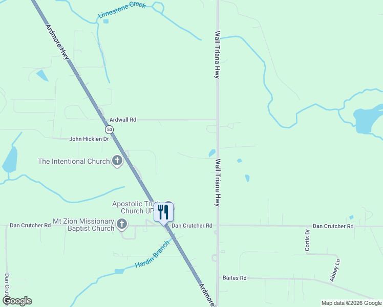 map of restaurants, bars, coffee shops, grocery stores, and more near 10674 Wall Triana Highway in Toney