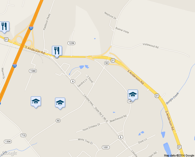 map of restaurants, bars, coffee shops, grocery stores, and more near 148 East Springdale Road in Rock Hill