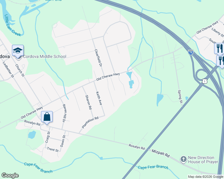 map of restaurants, bars, coffee shops, grocery stores, and more near 119 Bowman Street in Rockingham
