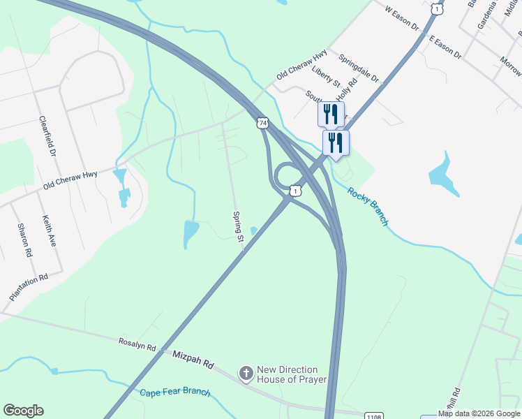 map of restaurants, bars, coffee shops, grocery stores, and more near 552 US Highway 1 South in Rockingham