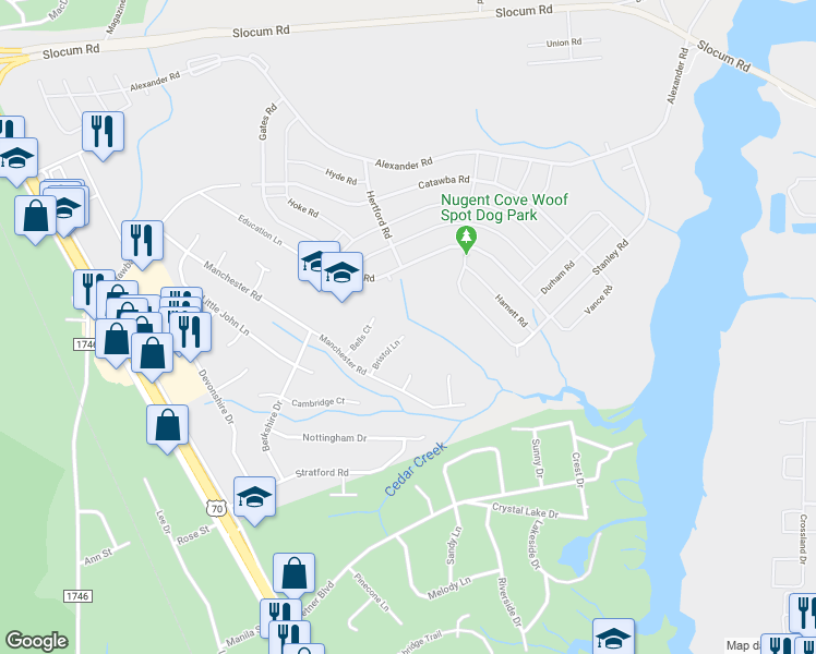 map of restaurants, bars, coffee shops, grocery stores, and more near 115 Bristol Lane in Havelock