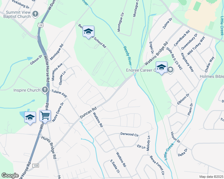 map of restaurants, bars, coffee shops, grocery stores, and more near 902 Leyburn Lane in Greenville