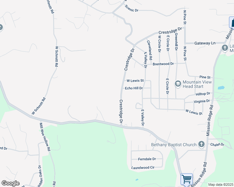 map of restaurants, bars, coffee shops, grocery stores, and more near 1101 South Crest Road in Rossville