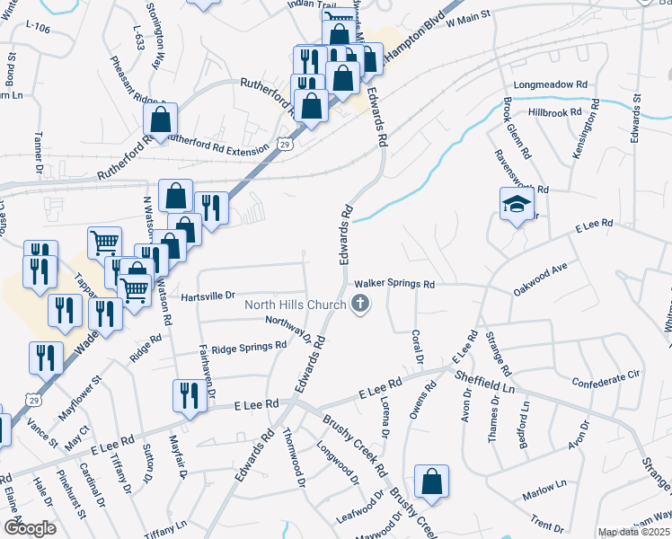 map of restaurants, bars, coffee shops, grocery stores, and more near 5003 Edwards Road in Taylors