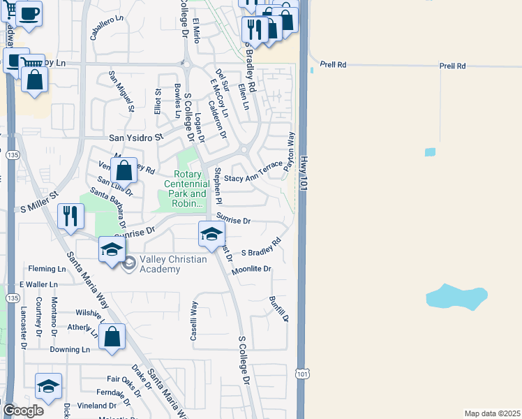 map of restaurants, bars, coffee shops, grocery stores, and more near 942 Louisa Terrace in Santa Maria