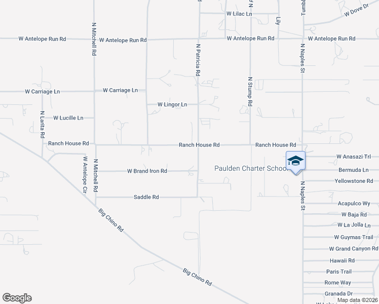 map of restaurants, bars, coffee shops, grocery stores, and more near 24950 N Patricia Rd in Paulden